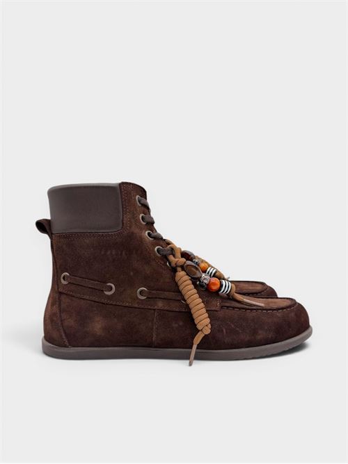 Polacchino stringato marrone scuro in suede stile barca IL LACCIO | 50080041SUEDEDARK BROWN